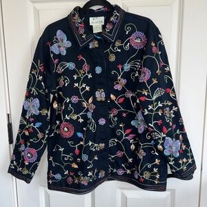 The Quacker Factory Vintage Hand Beaded Embroidered Button Down Shirt Jacket Med